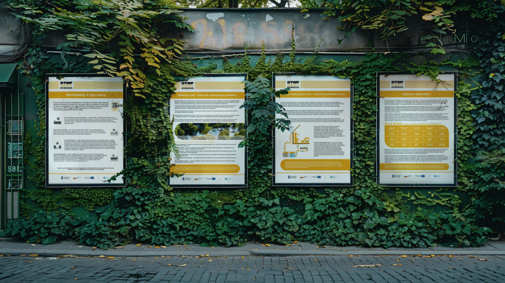 plansze edukacyjne na ścianie - „Stop suszy! Start retencji!” 2024 - 2027 (faza żółta)