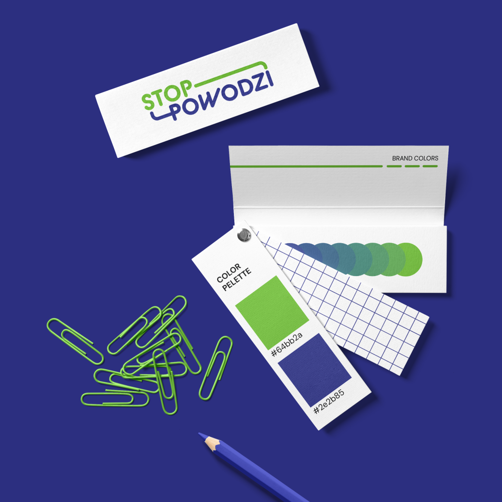 Przykłady elementów identyfikacji wizualnej projektu Stop Powodzi!